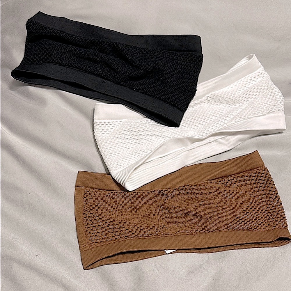 Seamless Black, White, and Brown Bandeau Bras - Picture 2 of 3